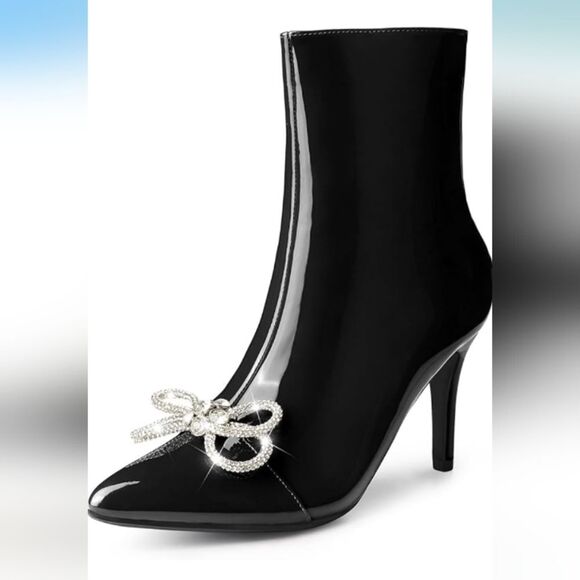 Perphy Patent Leather Rhinestone Bow Stiletto Heels Ankle Boots Size 9.5 NWT - Picture 1 of 8